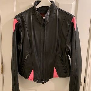 Black and pink leather jacket
